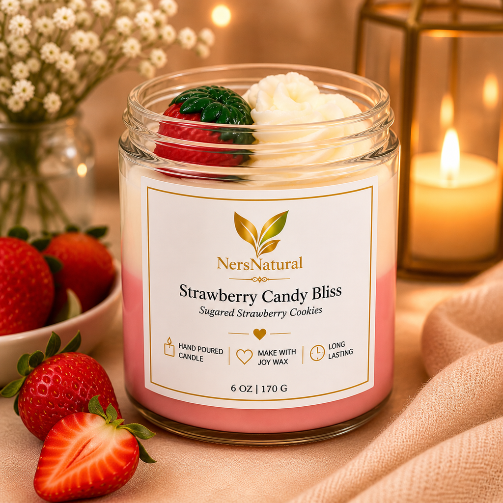 Strawberry Candy Bliss Candle – Sugared Strawberry Cookies Scent | 6 oz Joy Candle