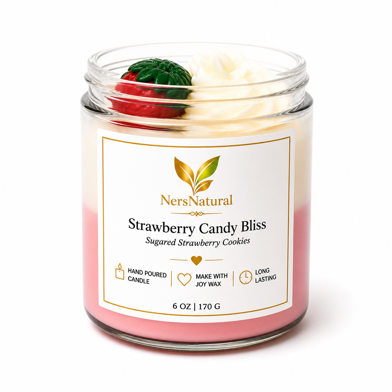 Strawberry Candy Bliss Candle – Sugared Strawberry Cookies Scent | 6 oz Joy Candle