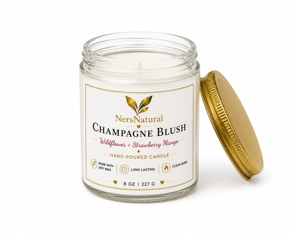 Champagne Blush Luxury Candle – Wildflower & Strawberry Mango
